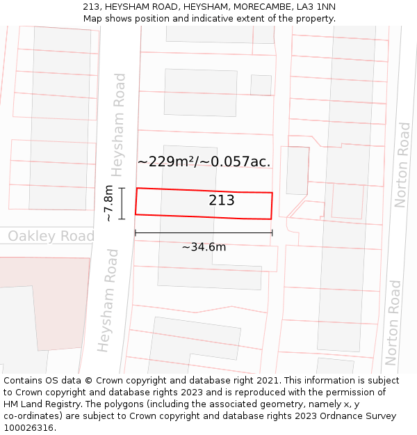 213, HEYSHAM ROAD, HEYSHAM, MORECAMBE, LA3 1NN: Plot and title map