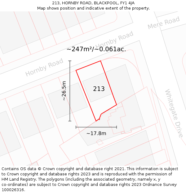 213, HORNBY ROAD, BLACKPOOL, FY1 4JA: Plot and title map