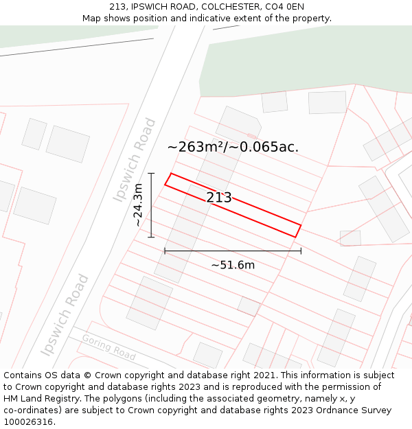 213, IPSWICH ROAD, COLCHESTER, CO4 0EN: Plot and title map