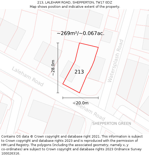 213, LALEHAM ROAD, SHEPPERTON, TW17 0DZ: Plot and title map