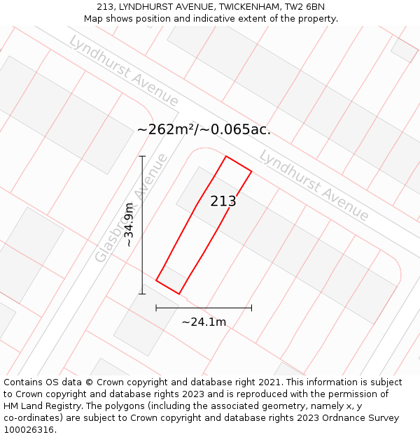 213, LYNDHURST AVENUE, TWICKENHAM, TW2 6BN: Plot and title map