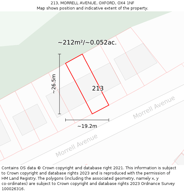 213, MORRELL AVENUE, OXFORD, OX4 1NF: Plot and title map