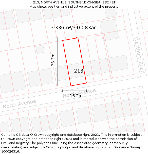 213, NORTH AVENUE, SOUTHEND-ON-SEA, SS2 4ET: Plot and title map