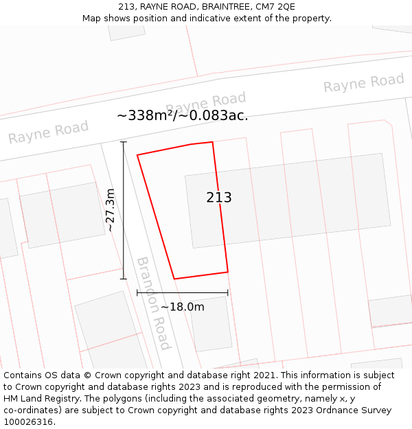 213, RAYNE ROAD, BRAINTREE, CM7 2QE: Plot and title map