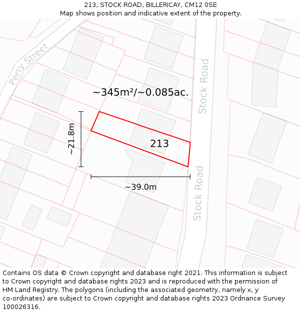 213, STOCK ROAD, BILLERICAY, CM12 0SE: Plot and title map