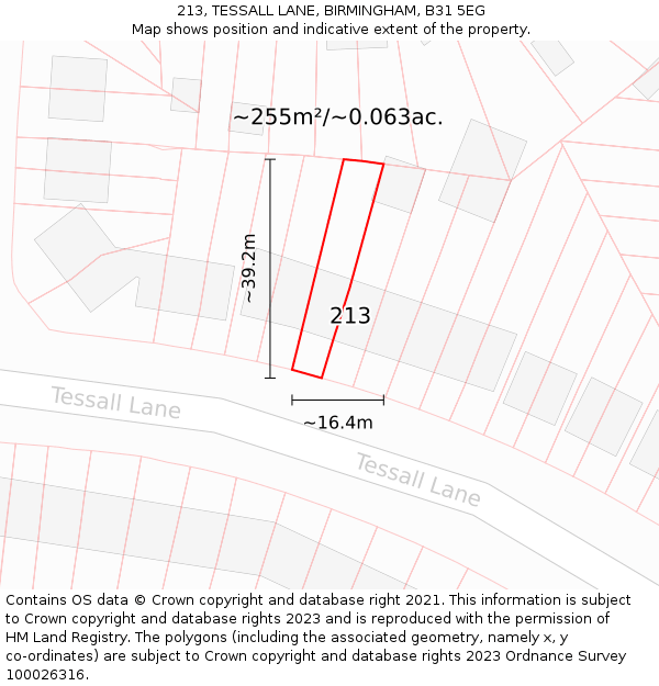 213, TESSALL LANE, BIRMINGHAM, B31 5EG: Plot and title map