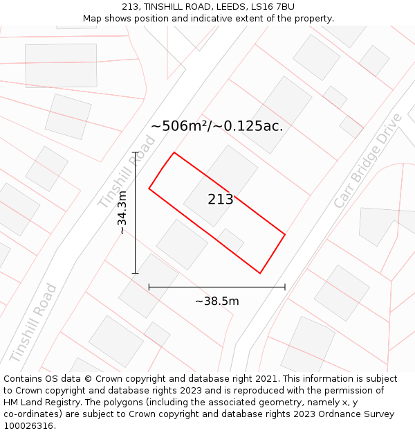 213, TINSHILL ROAD, LEEDS, LS16 7BU: Plot and title map