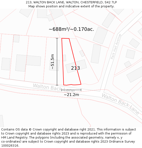 213, WALTON BACK LANE, WALTON, CHESTERFIELD, S42 7LP: Plot and title map