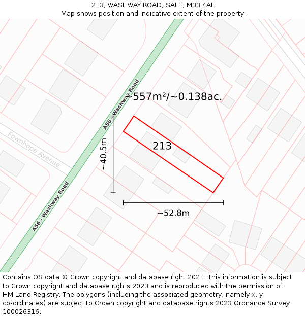 213, WASHWAY ROAD, SALE, M33 4AL: Plot and title map