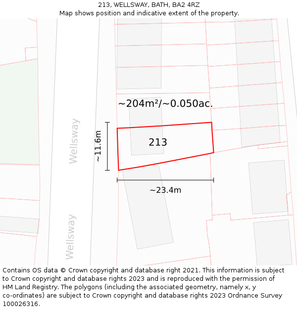 213, WELLSWAY, BATH, BA2 4RZ: Plot and title map