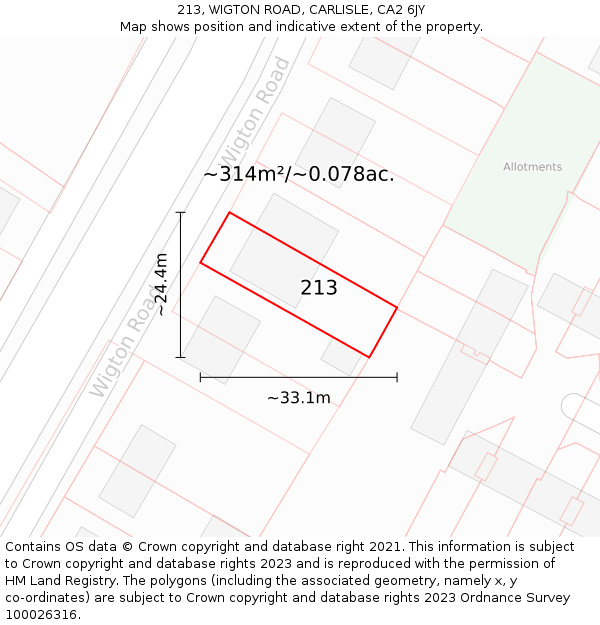 213, WIGTON ROAD, CARLISLE, CA2 6JY: Plot and title map