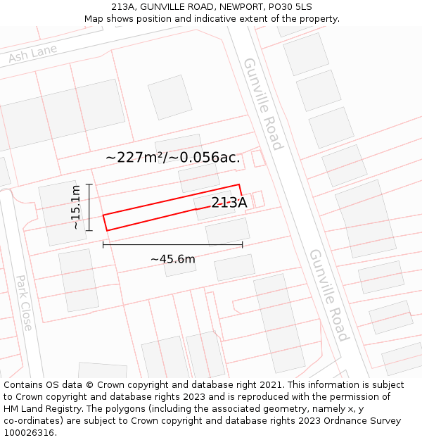 213A, GUNVILLE ROAD, NEWPORT, PO30 5LS: Plot and title map