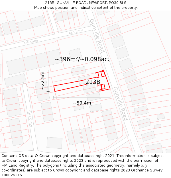 213B, GUNVILLE ROAD, NEWPORT, PO30 5LS: Plot and title map