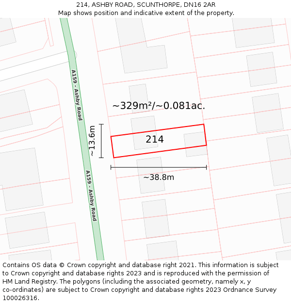 214, ASHBY ROAD, SCUNTHORPE, DN16 2AR: Plot and title map