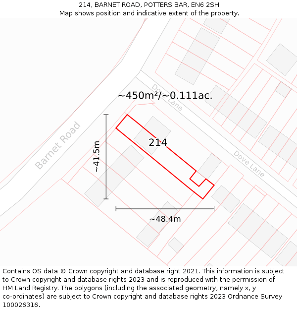 214, BARNET ROAD, POTTERS BAR, EN6 2SH: Plot and title map