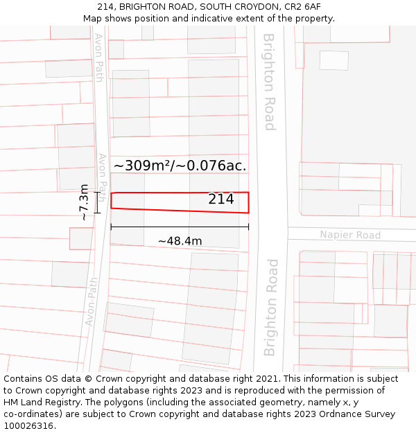 214, BRIGHTON ROAD, SOUTH CROYDON, CR2 6AF: Plot and title map