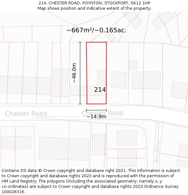 214, CHESTER ROAD, POYNTON, STOCKPORT, SK12 1HP: Plot and title map