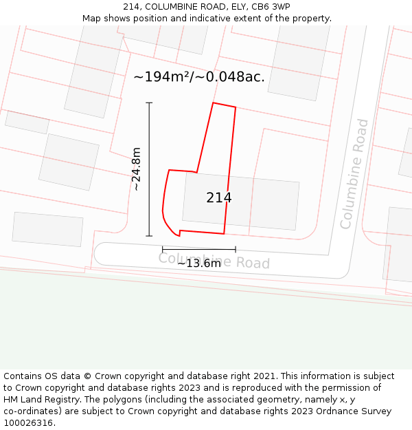 214, COLUMBINE ROAD, ELY, CB6 3WP: Plot and title map