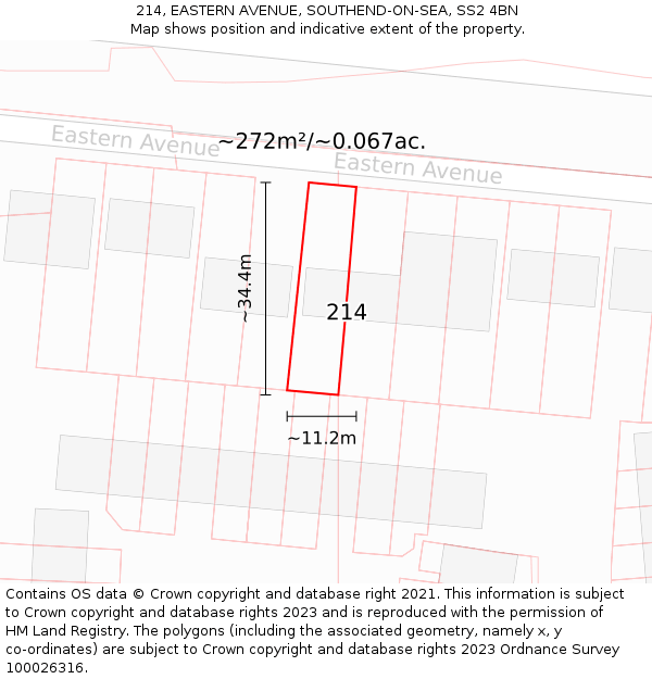 214, EASTERN AVENUE, SOUTHEND-ON-SEA, SS2 4BN: Plot and title map