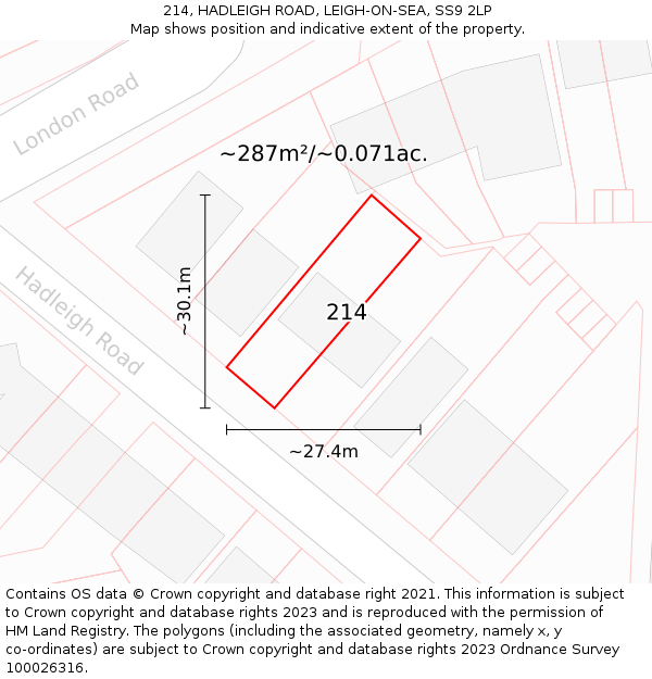 214, HADLEIGH ROAD, LEIGH-ON-SEA, SS9 2LP: Plot and title map