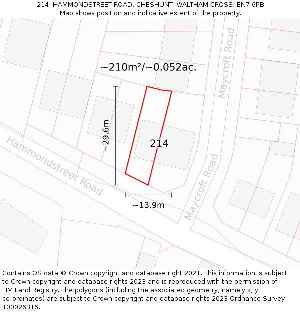 214, HAMMONDSTREET ROAD, CHESHUNT, WALTHAM CROSS, EN7 6PB: Plot and title map
