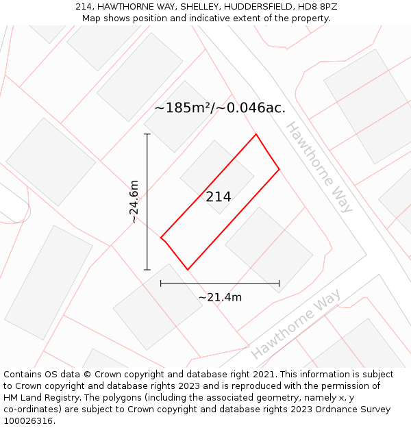 214, HAWTHORNE WAY, SHELLEY, HUDDERSFIELD, HD8 8PZ: Plot and title map