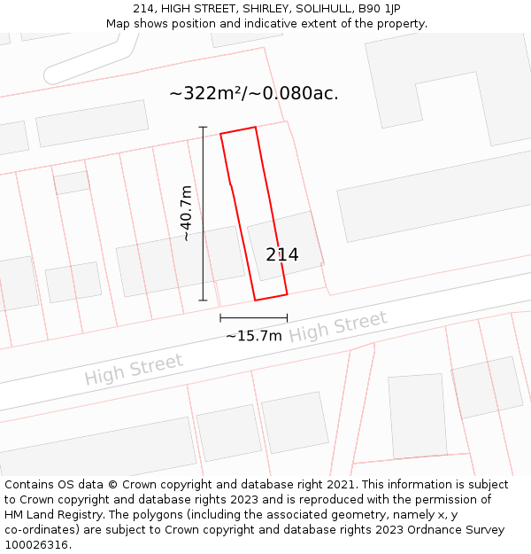 214, HIGH STREET, SHIRLEY, SOLIHULL, B90 1JP: Plot and title map