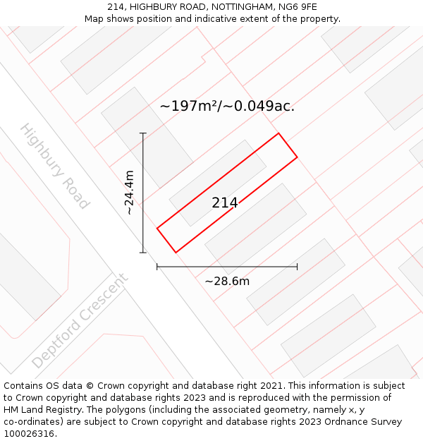 214, HIGHBURY ROAD, NOTTINGHAM, NG6 9FE: Plot and title map