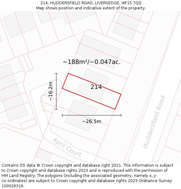 214, HUDDERSFIELD ROAD, LIVERSEDGE, WF15 7QQ: Plot and title map