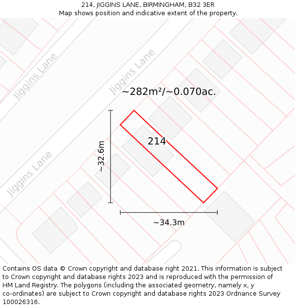 214, JIGGINS LANE, BIRMINGHAM, B32 3ER: Plot and title map