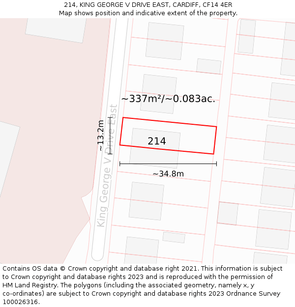 214, KING GEORGE V DRIVE EAST, CARDIFF, CF14 4ER: Plot and title map