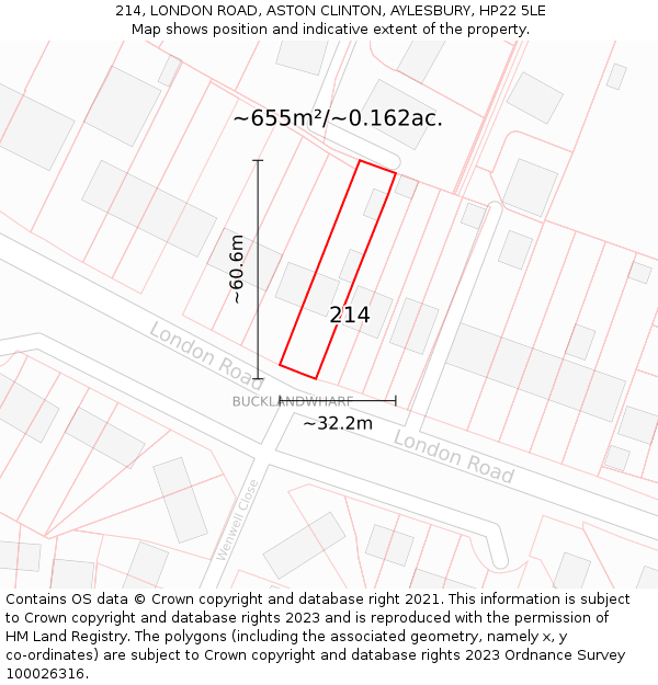 214, LONDON ROAD, ASTON CLINTON, AYLESBURY, HP22 5LE: Plot and title map