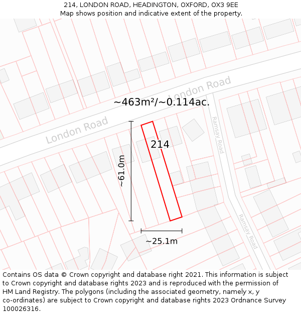 214, LONDON ROAD, HEADINGTON, OXFORD, OX3 9EE: Plot and title map