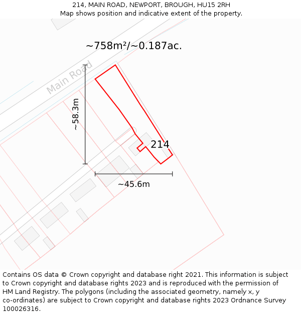 214, MAIN ROAD, NEWPORT, BROUGH, HU15 2RH: Plot and title map