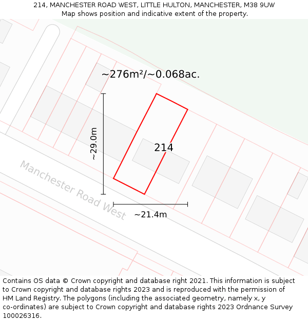 214, MANCHESTER ROAD WEST, LITTLE HULTON, MANCHESTER, M38 9UW: Plot and title map