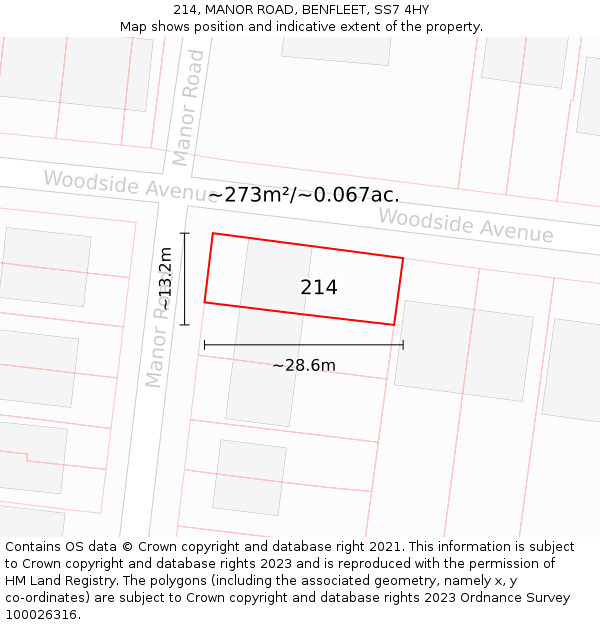 214, MANOR ROAD, BENFLEET, SS7 4HY: Plot and title map