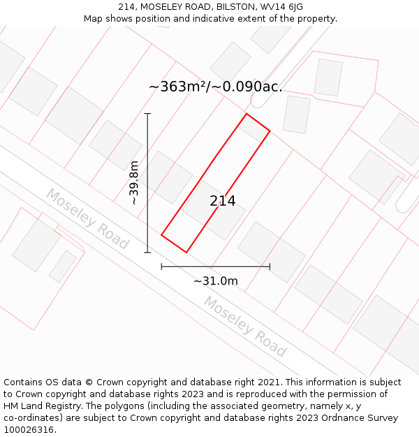 214, MOSELEY ROAD, BILSTON, WV14 6JG: Plot and title map