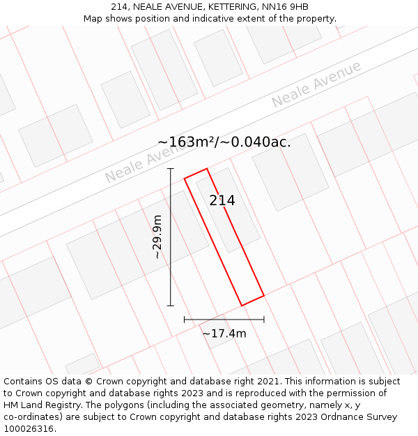 214, NEALE AVENUE, KETTERING, NN16 9HB: Plot and title map