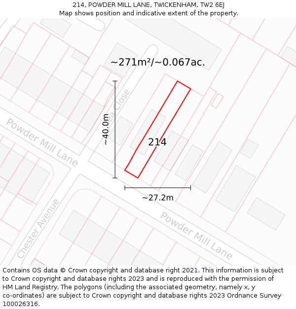 214, POWDER MILL LANE, TWICKENHAM, TW2 6EJ: Plot and title map