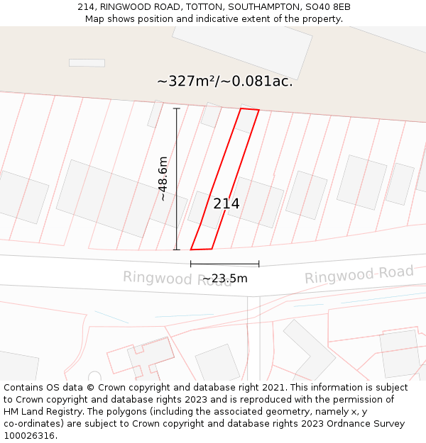 214, RINGWOOD ROAD, TOTTON, SOUTHAMPTON, SO40 8EB: Plot and title map