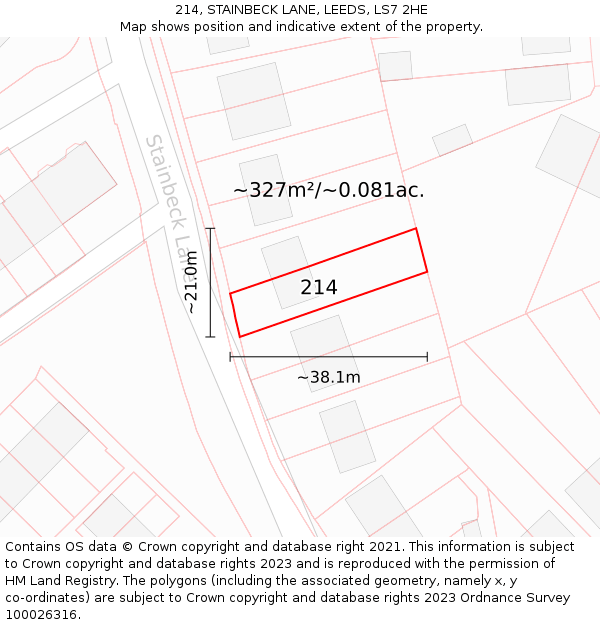 214, STAINBECK LANE, LEEDS, LS7 2HE: Plot and title map