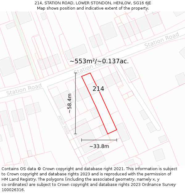 214, STATION ROAD, LOWER STONDON, HENLOW, SG16 6JE: Plot and title map