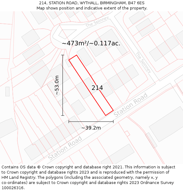 214, STATION ROAD, WYTHALL, BIRMINGHAM, B47 6ES: Plot and title map