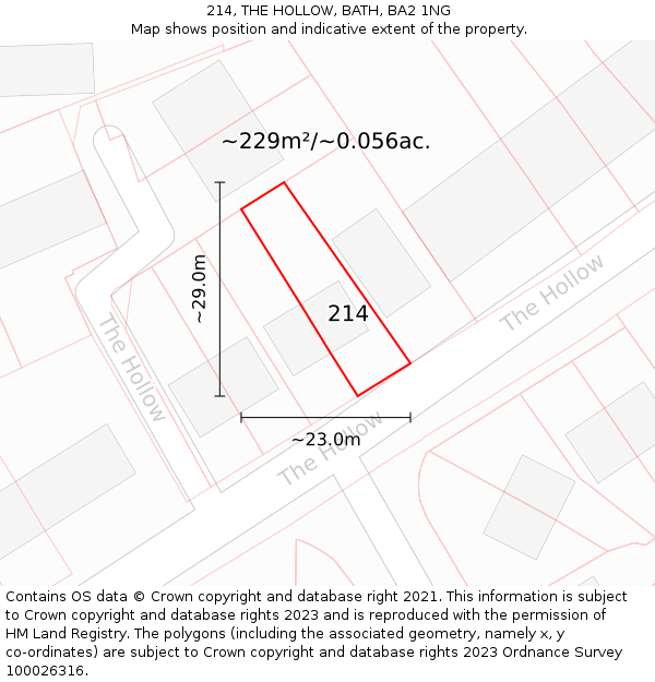 214, THE HOLLOW, BATH, BA2 1NG: Plot and title map