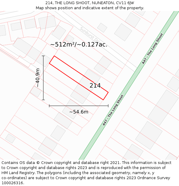 214, THE LONG SHOOT, NUNEATON, CV11 6JW: Plot and title map