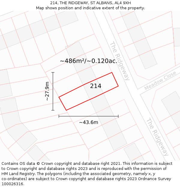 214, THE RIDGEWAY, ST ALBANS, AL4 9XH: Plot and title map