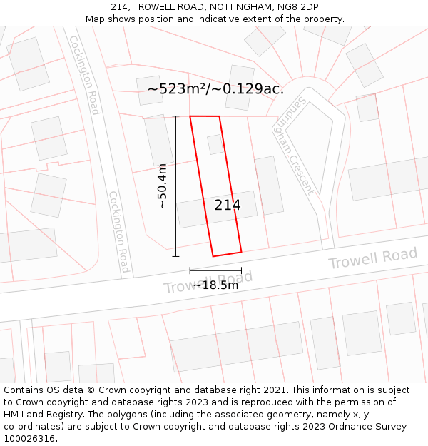 214, TROWELL ROAD, NOTTINGHAM, NG8 2DP: Plot and title map