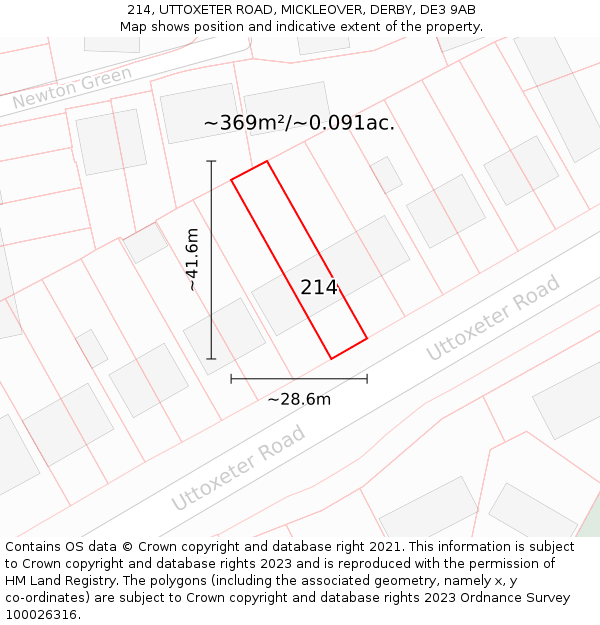 214, UTTOXETER ROAD, MICKLEOVER, DERBY, DE3 9AB: Plot and title map