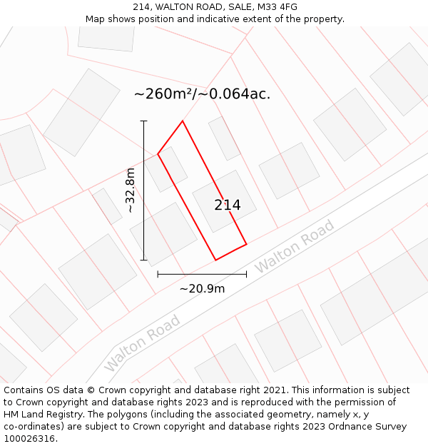 214, WALTON ROAD, SALE, M33 4FG: Plot and title map