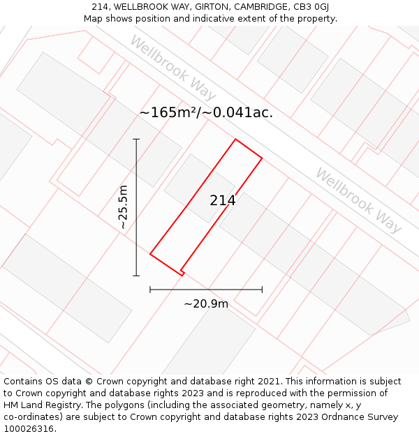 214, WELLBROOK WAY, GIRTON, CAMBRIDGE, CB3 0GJ: Plot and title map